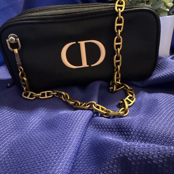 Dior Black Repurposed Makeup Bag With Gold CD Initials. - Picture 2 of 10